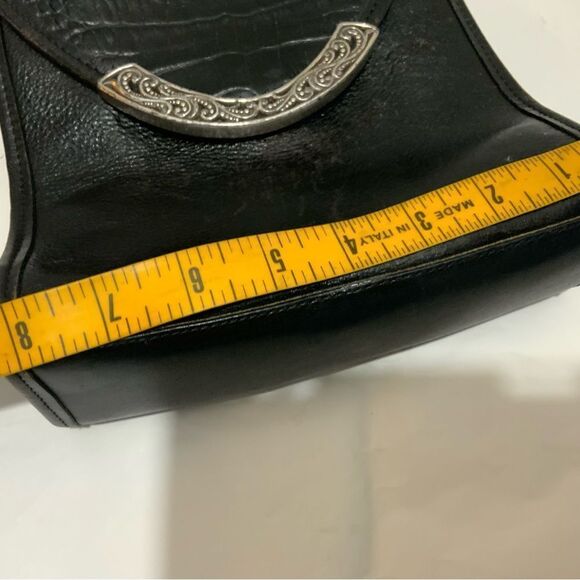 Vintage BRIGHTON  Black Croc Embossed Leather Bucket Flap Crossbody Bag - Picture 15 of 16